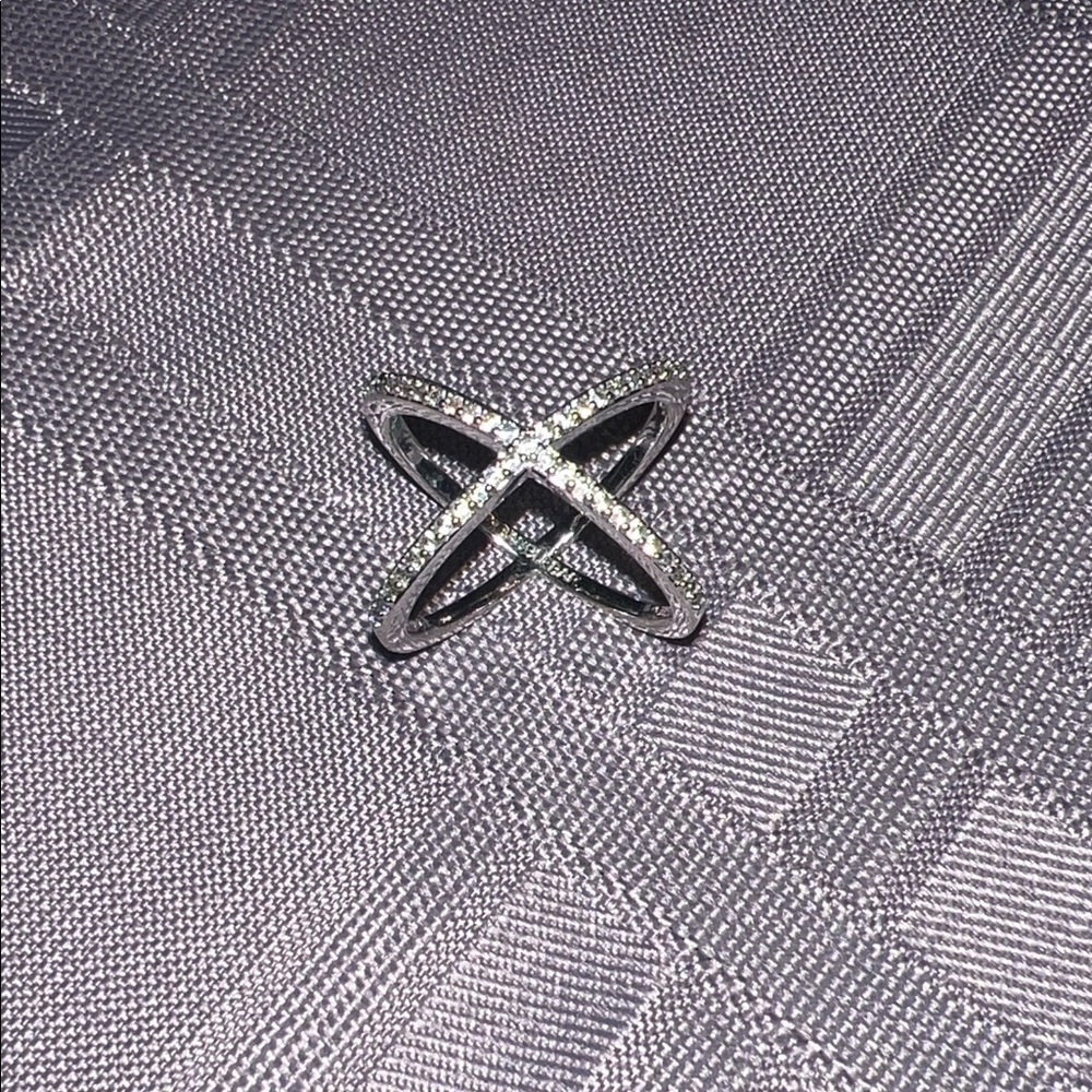 Silver Crisscross Ring with Rhinestones